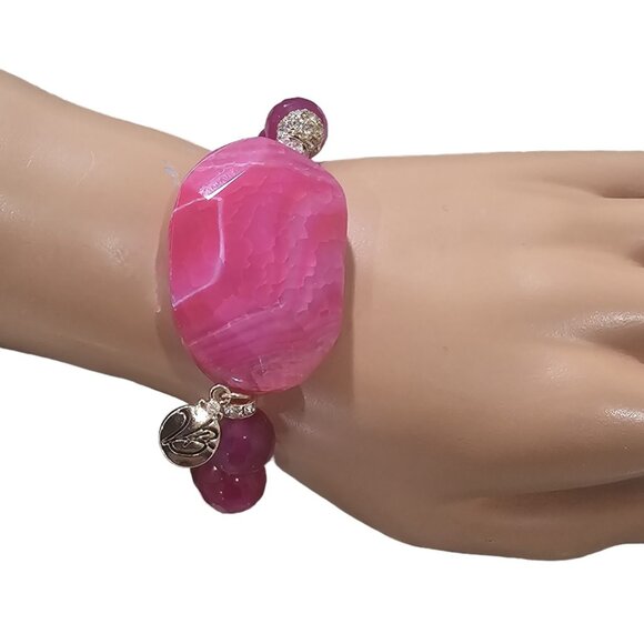 Vera Bradley Jewelry - Vera Bradley Women's Semi Precious Statement Bracelet Gold Plated Pink NWT